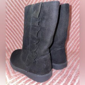 Cat & Jack- Size 7 Black Suede Dress Boots with Zipper and Ruffle